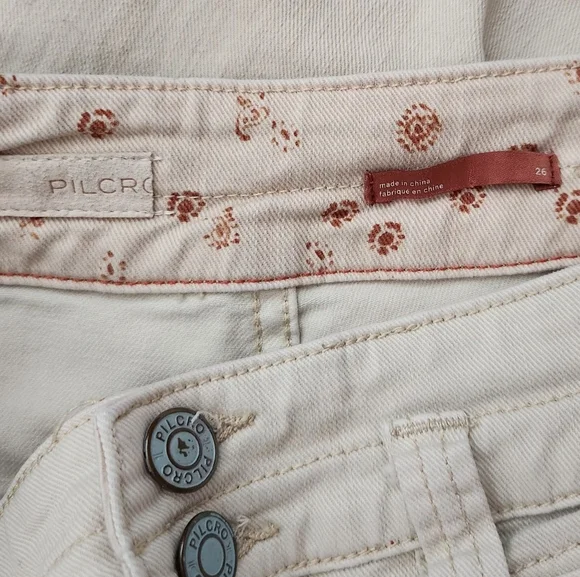 Pilcro Anthropologie Size 26 The Wanderer Jeans Patchwork Cream Pant Floral - Picture 11 of 11